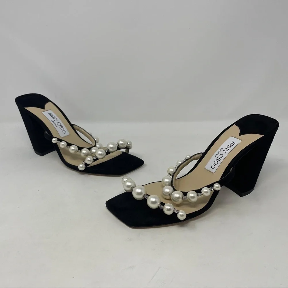 Jimmy Choo Amara 85mm Pearl Embellished Suede Heeled Sandals - NWT - Picture 11 of 16